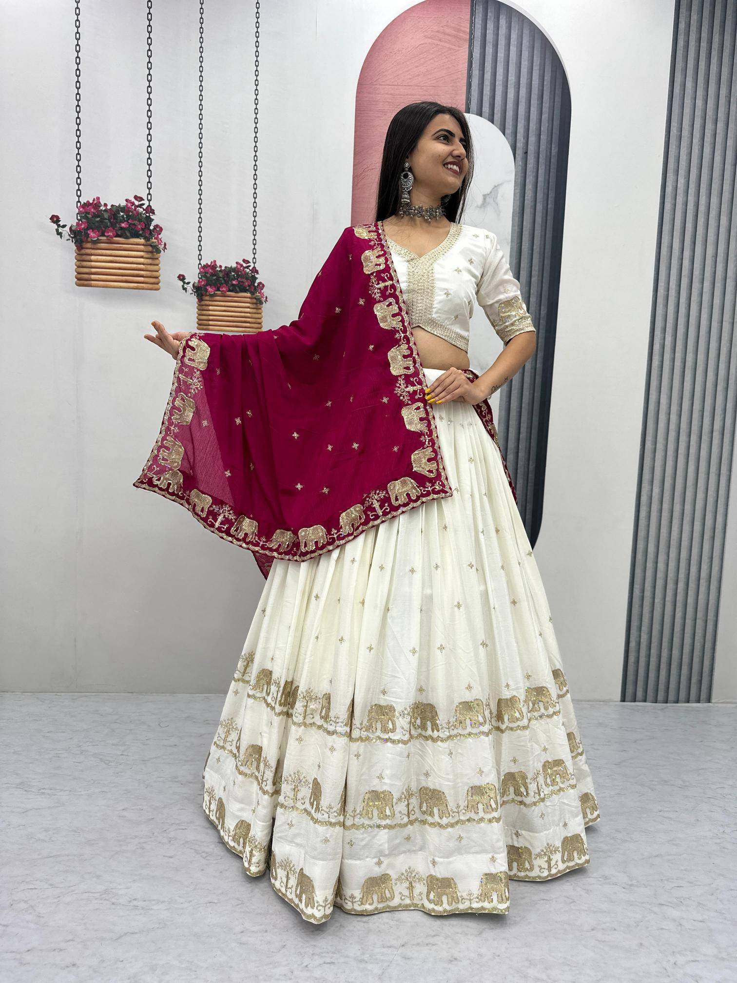Tapi-300 chinon White Designer Lehenga choli exporter